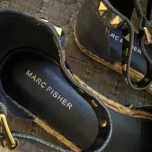Marc Fisher blue metallic studded espadrilles